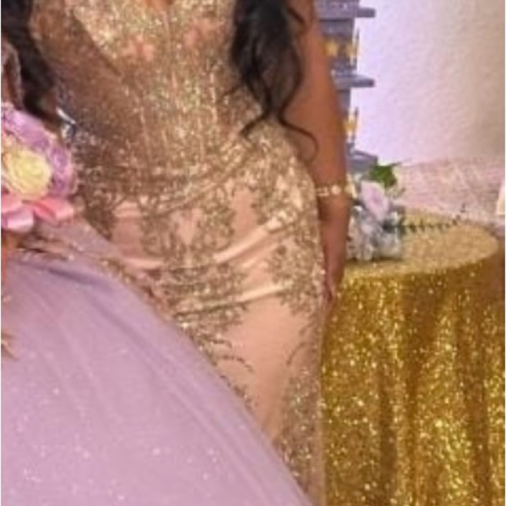 Gold Strapless Sequin Gown for Brides - Picture 2 of 11